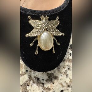 Zara Black Velvet Loafers with Gold Bee Detail